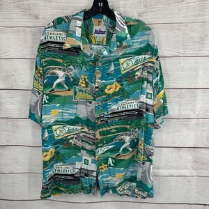 reyn spooner Oakland Athletics Green Multi Hawaiian Button-Down Shirt